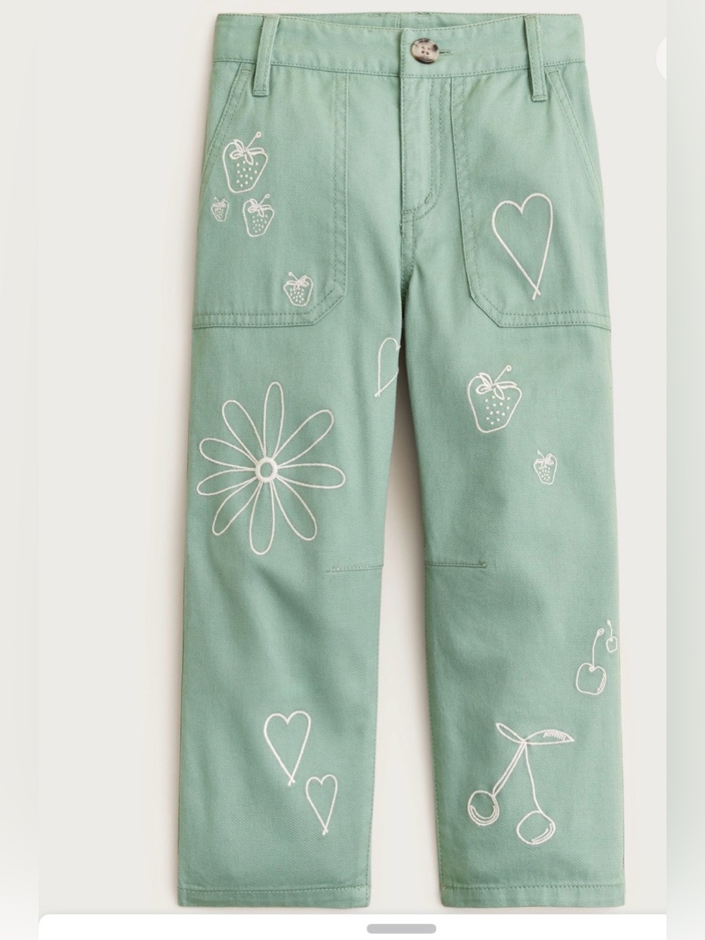 Girls' embroidered barrel-leg pant in twill